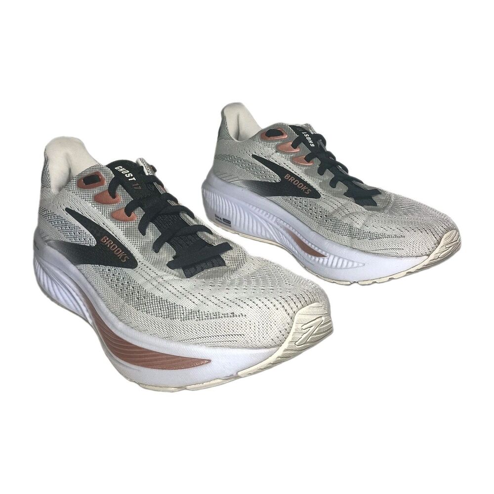 Brooks Ghost 17 Women's Size 9.5 D Wide White Black Rose Gold Shoes 1204311D105